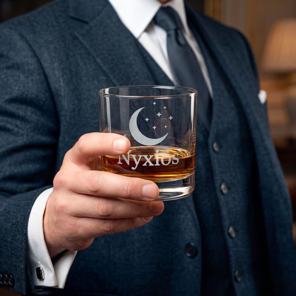 Nyxios Engraved Moon & Stars Whiskey Glass